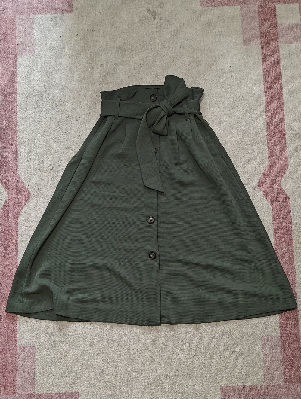 RW&CO. Olive Green High-Waist A-Line Midi Skirt with Tie Belt